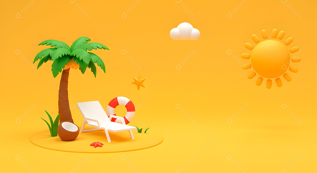 Composição 3D de férias background IA generativa sobre fundo amarelo isolado