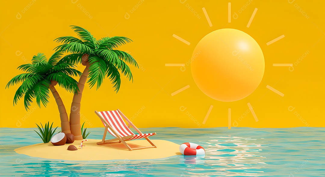 Composição 3D de férias background IA generativa sobre fundo amarelo isolado