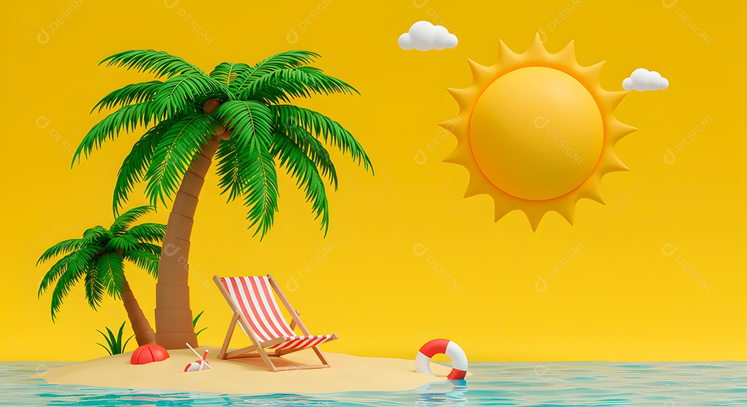 Composição 3D de férias background IA generativa sobre fundo amarelo isolado