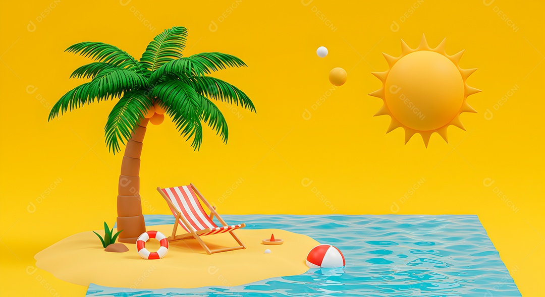 Composição 3D de férias background IA generativa sobre fundo amarelo isolado