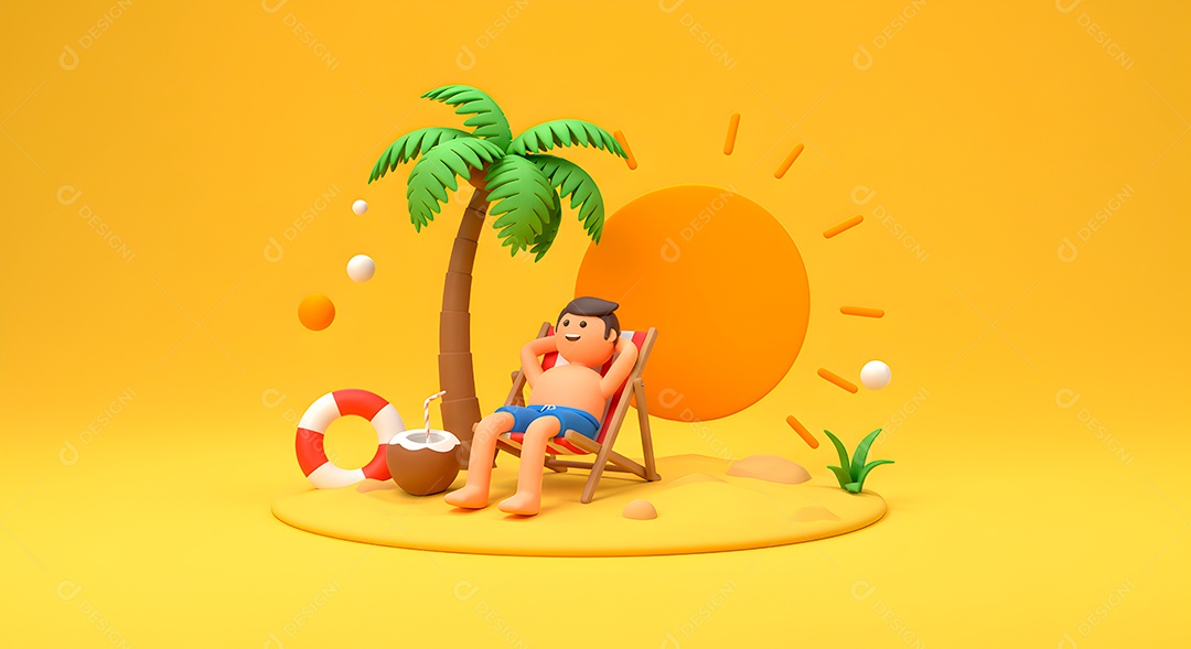 Composição 3D de férias background IA generativa sobre fundo amarelo isolado