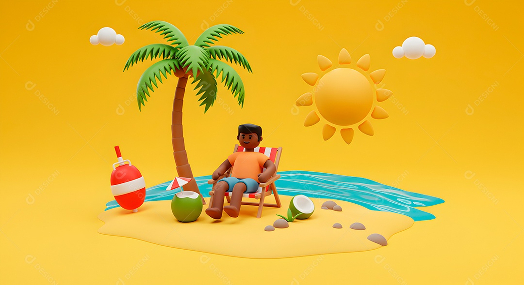 Composição 3D de férias background IA generativa sobre fundo amarelo isolado