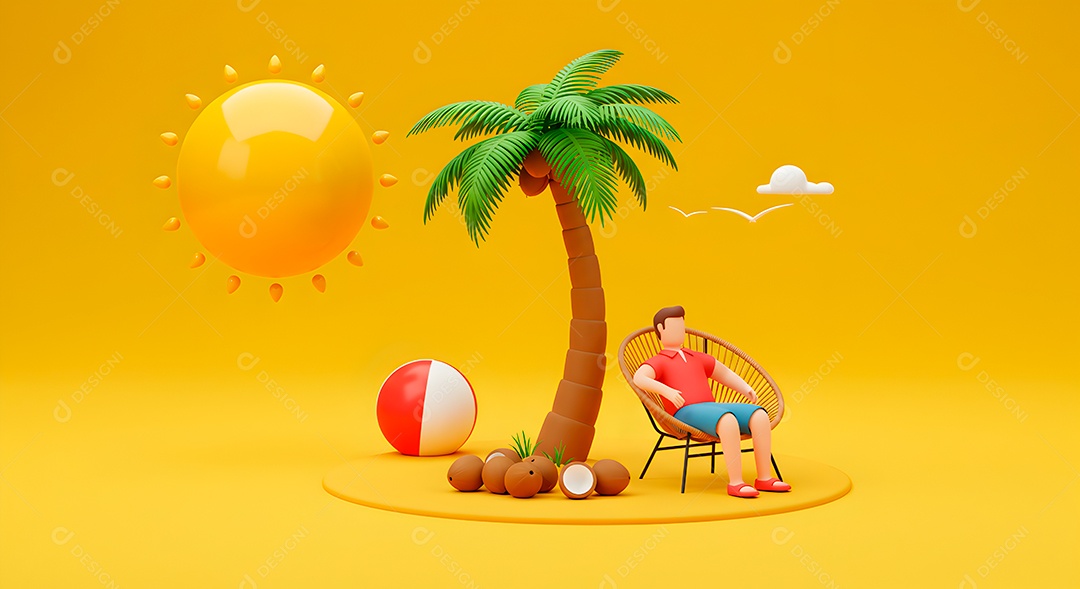 Composição 3D de férias background IA generativa sobre fundo amarelo isolado