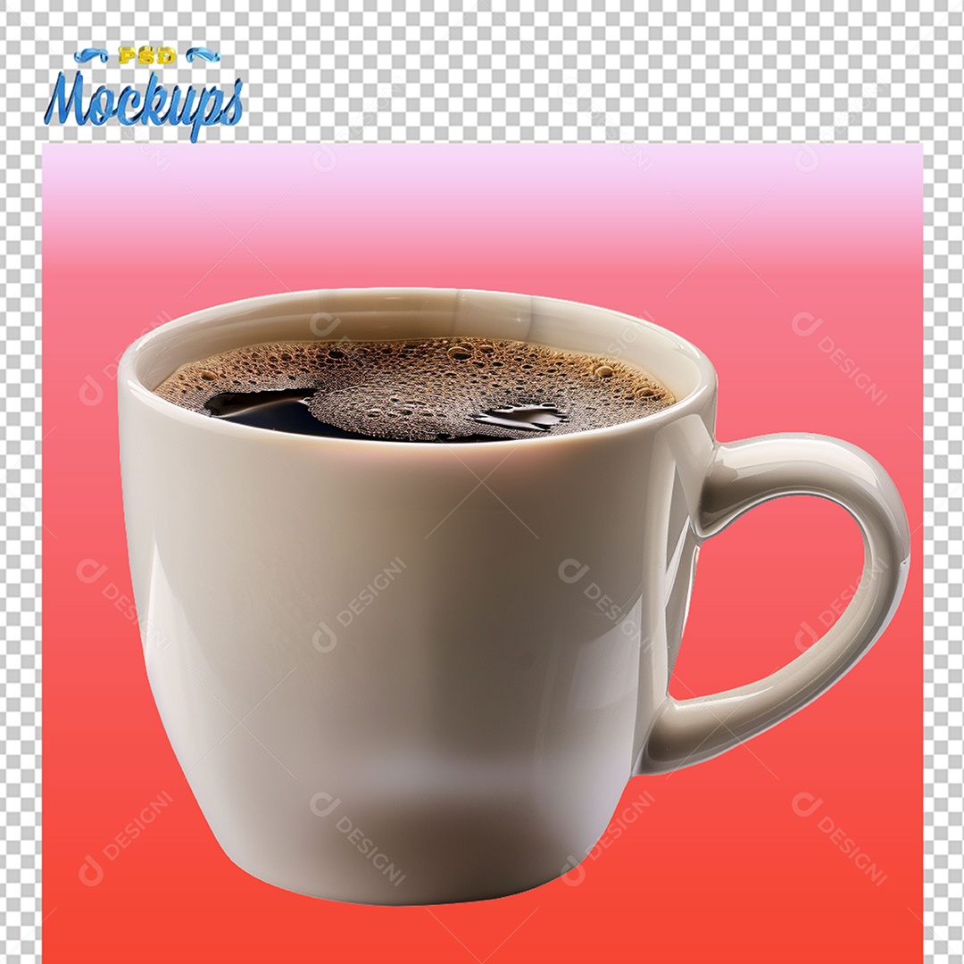 Mockup de Xícara Branca Com Café PSD Editável