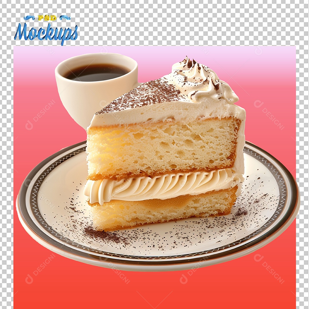 Prato Com Bolo e Xicara de Café Mockup PSD Editável