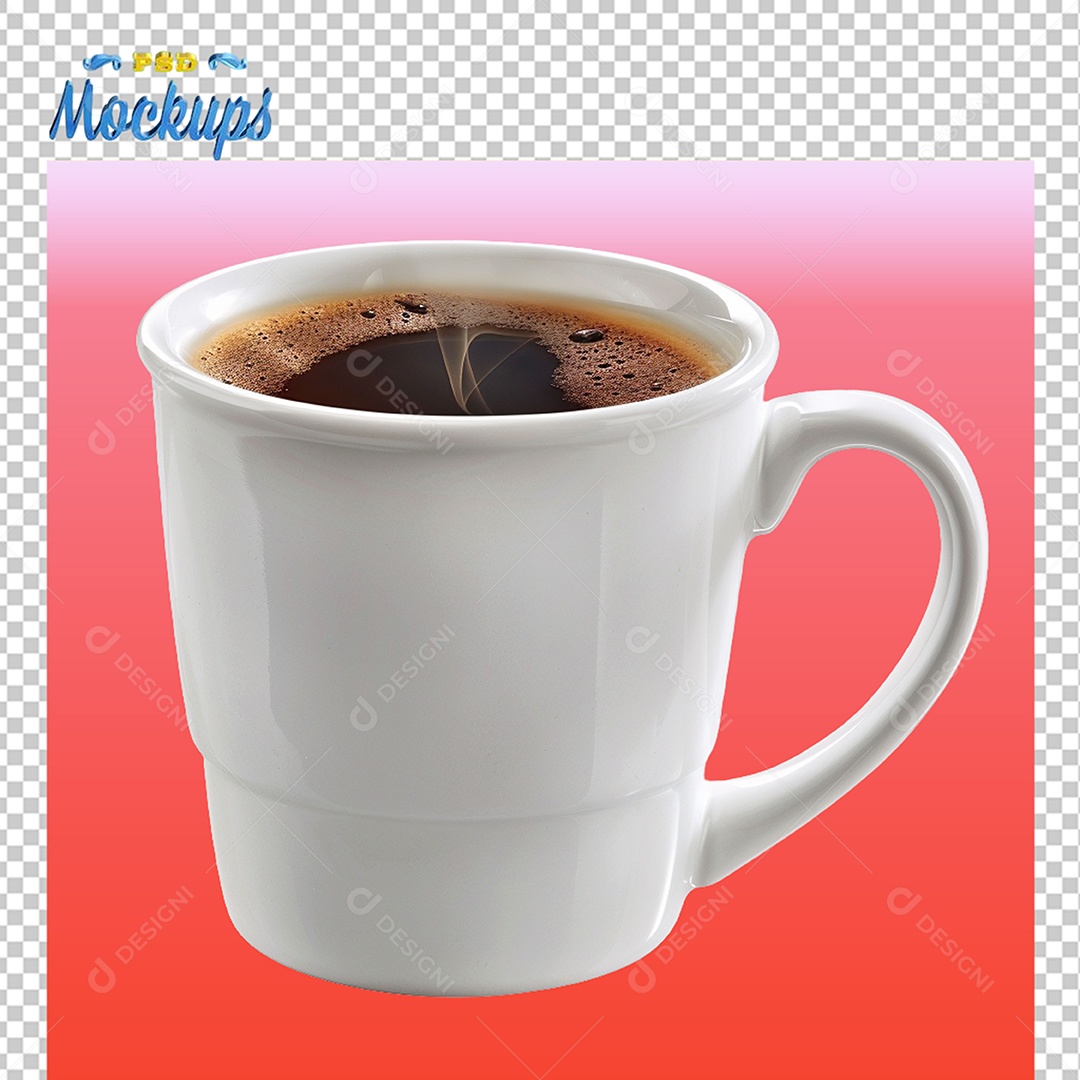 Mockup de Xícara Branca Com Café PSD Editável