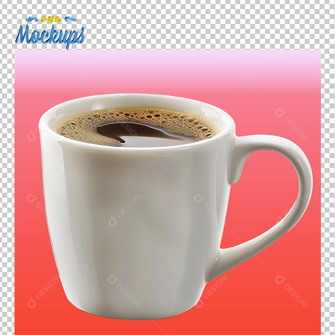 Mockup de Xícara Branca Com Café PSD Editável