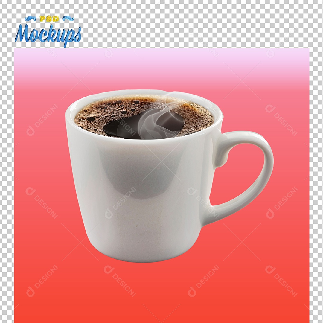 Mockup de Xícara Branca Com Café PSD Editável