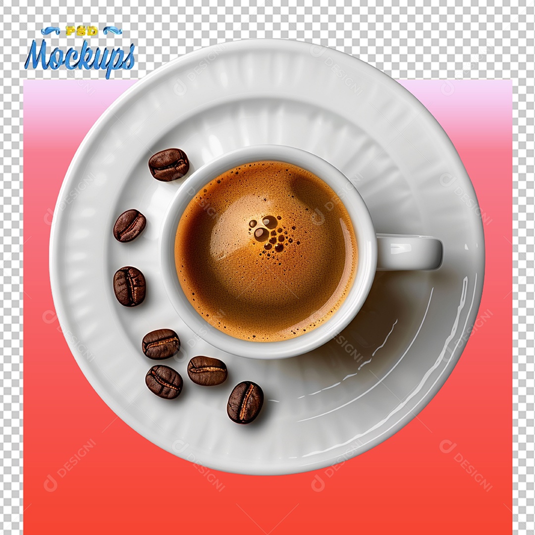 Mockup de Xícara Branca Com Café PSD Editável