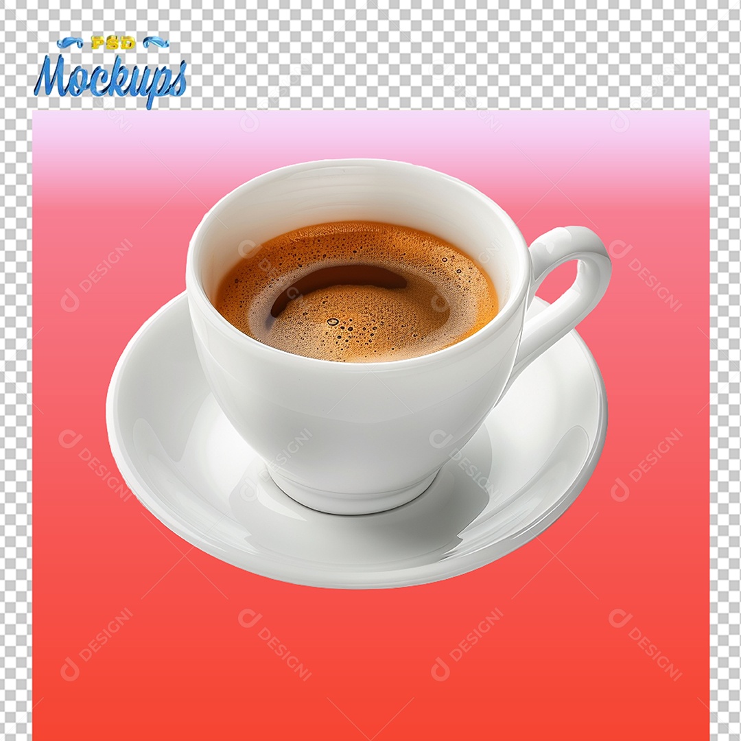 Mockup de Xícara Branca Com Café PSD Editável
