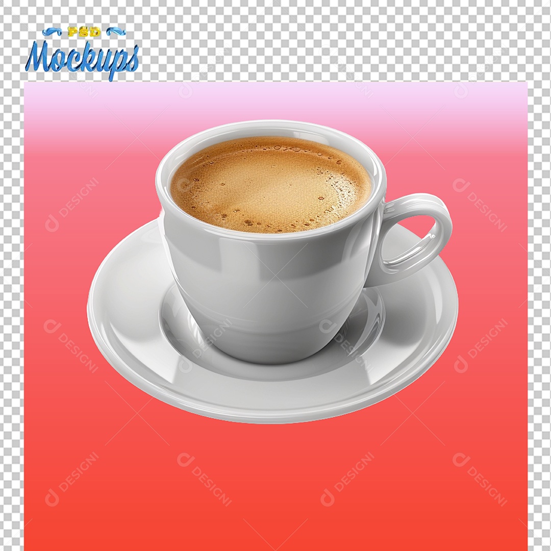 Mockup de Xícara Branca Com Café PSD Editável