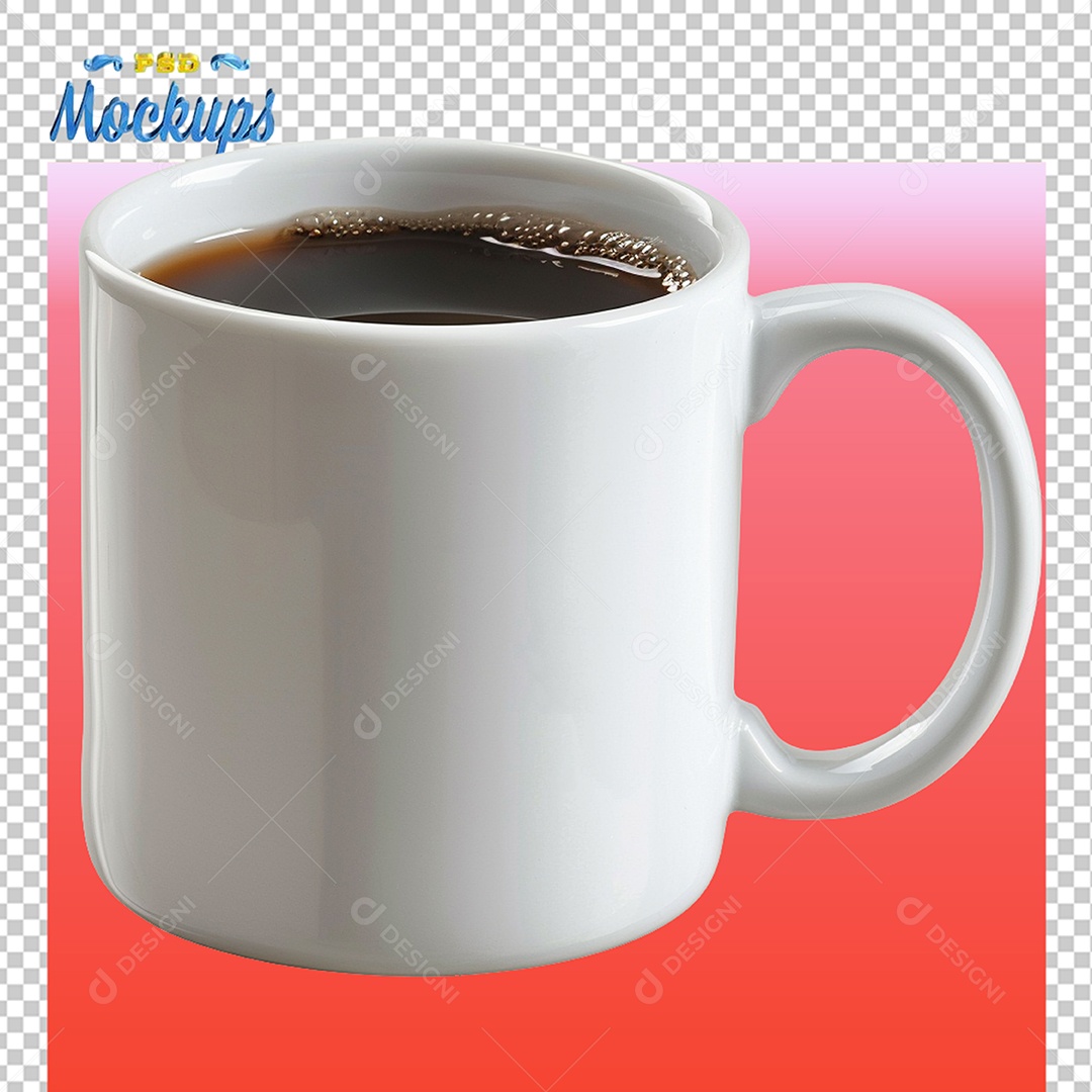 Mockup de Caneca Branca Com Café PSD Editável