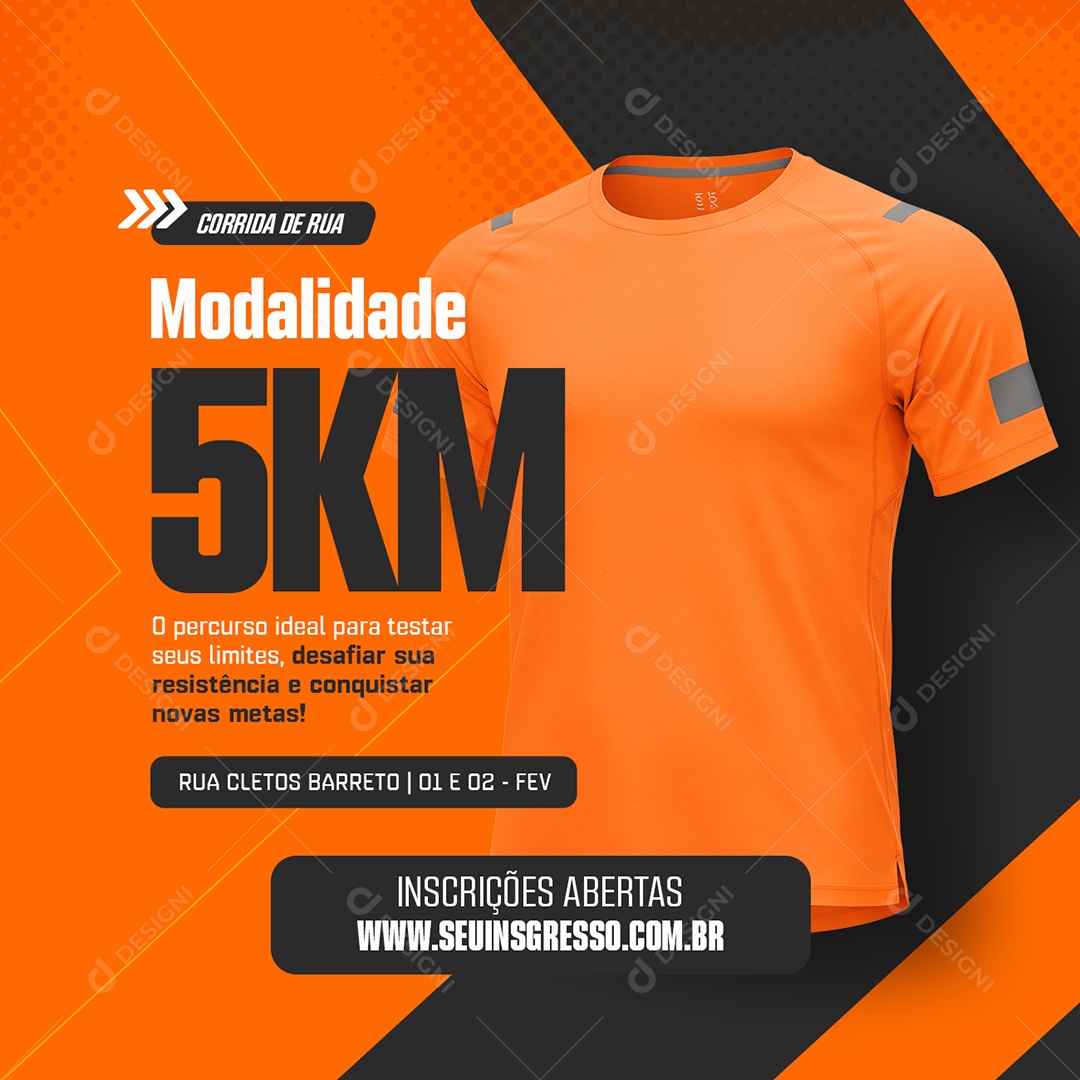 Corrida De Rua Modalidade Cinco KM Social Media PSD Editável