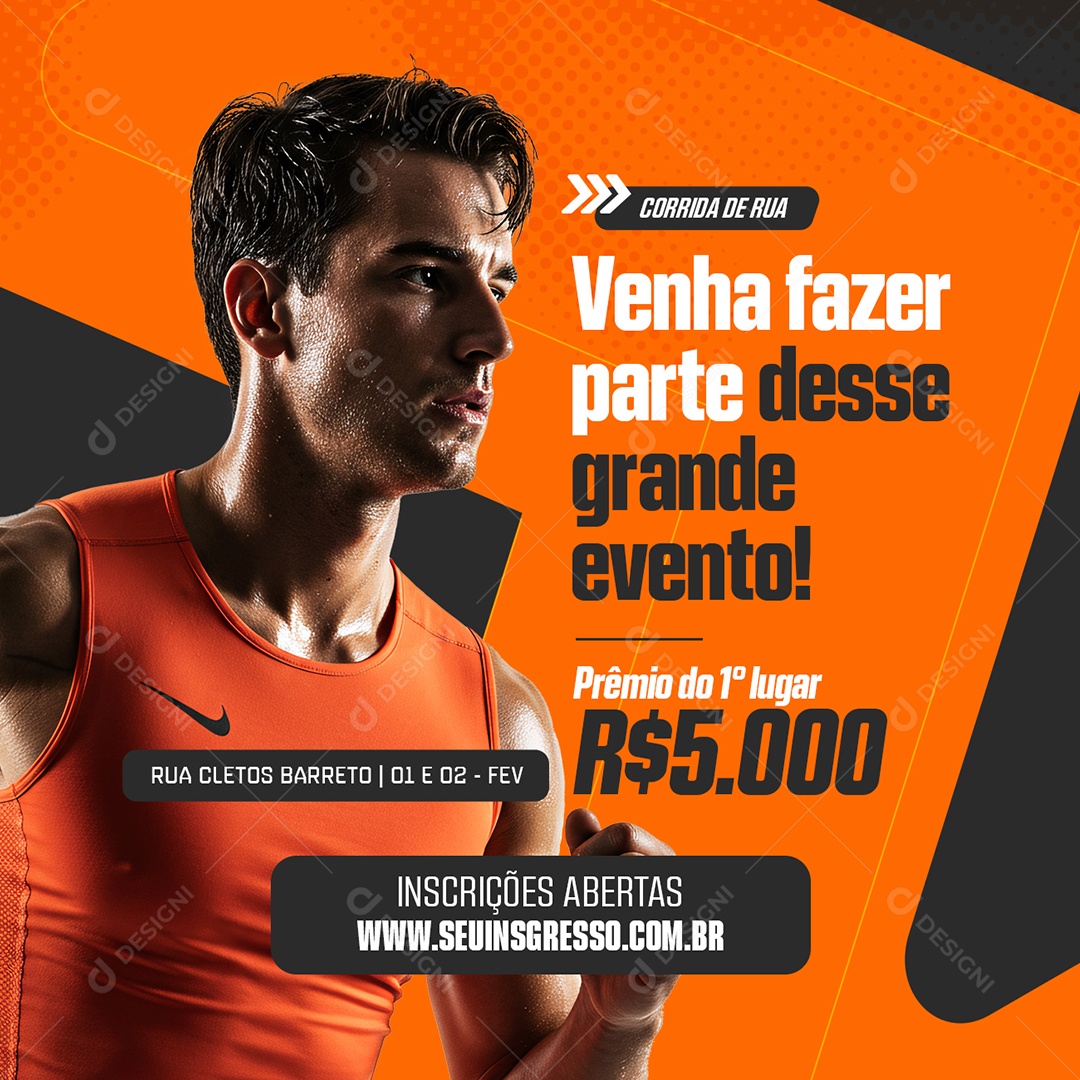 Corrida De Rua Venha Fazer Parte Desse Grande Evento Social Media PSD Editável