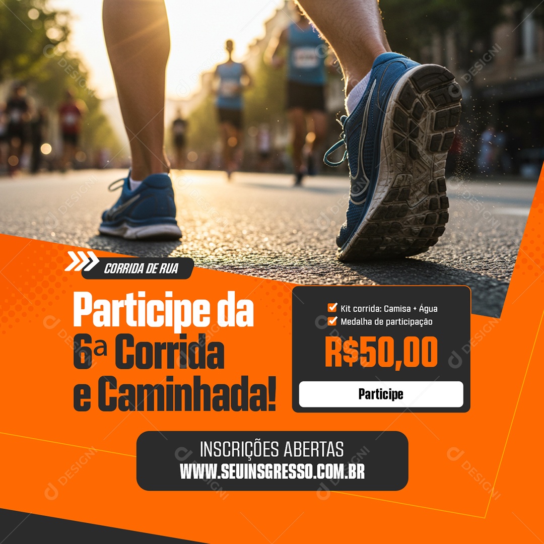 Corrida De Rua Participe da Sexta Corrida e Caminhada Social Media PSD Editável