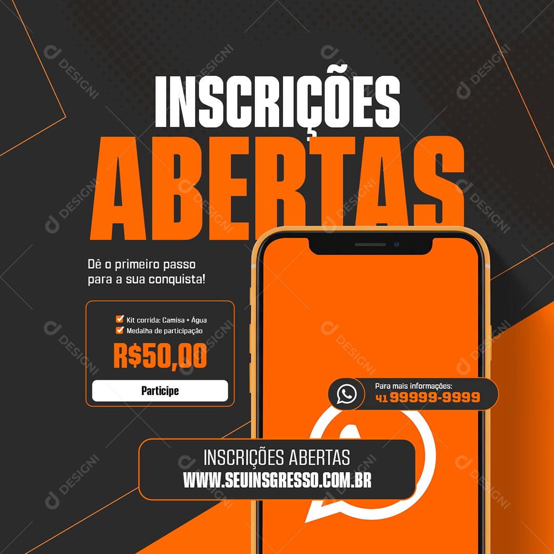 Corrida De Rua Inscrições Abertas Social Media PSD Editável