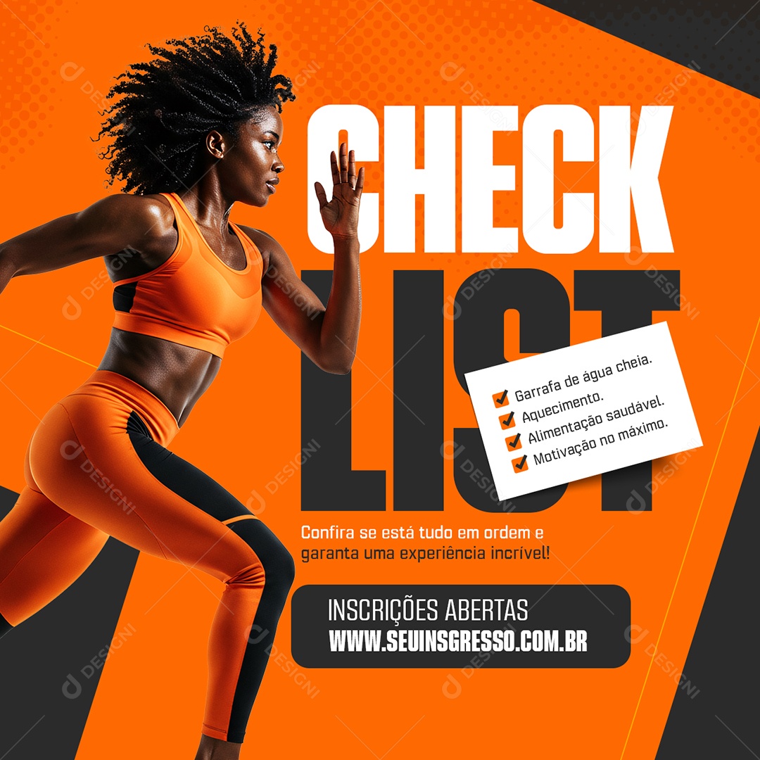 Corrida De Rua Checklist Garrafa de Água Cheia Social Media PSD Editável