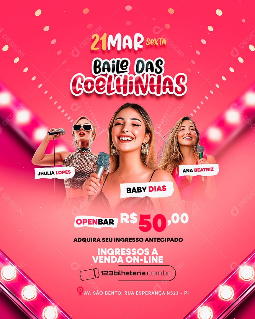 Flyer Baile Das Coelhinhas Social Media PSD Editável