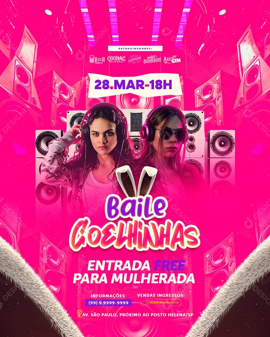 Flyer Baile Coelhinhas Social Media PSD Editável
