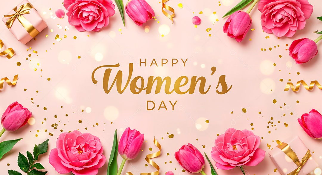 Feliz dia internacional da mulher celebrando a força e a beleza das mulheres em background