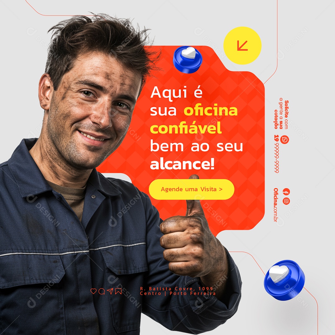 Oficina Mecânica Aqui é Sua Oficina Confiável Social Media PSD Editável