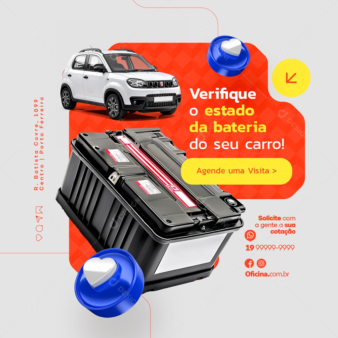 Oficina Mecânica Verifique o Estado da Bateria do Seu Carro Social Media PSD Editável