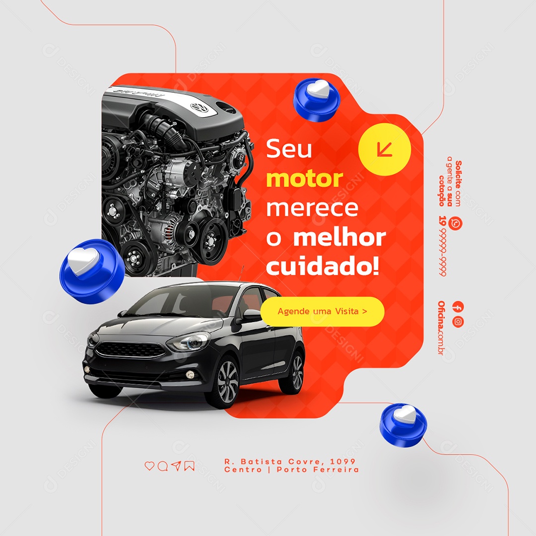 Oficina Mecânica Seu Motor Merece o Melhor Cuidado Social Media PSD Editável