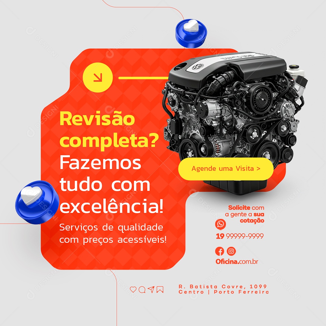 Oficina Mecânica Revisão Completa Social Media PSD Editável