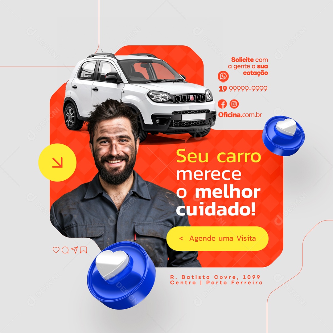 Oficina Mecânica Seu Carro Merece o Melhor Cuidado Social Media PSD Editável