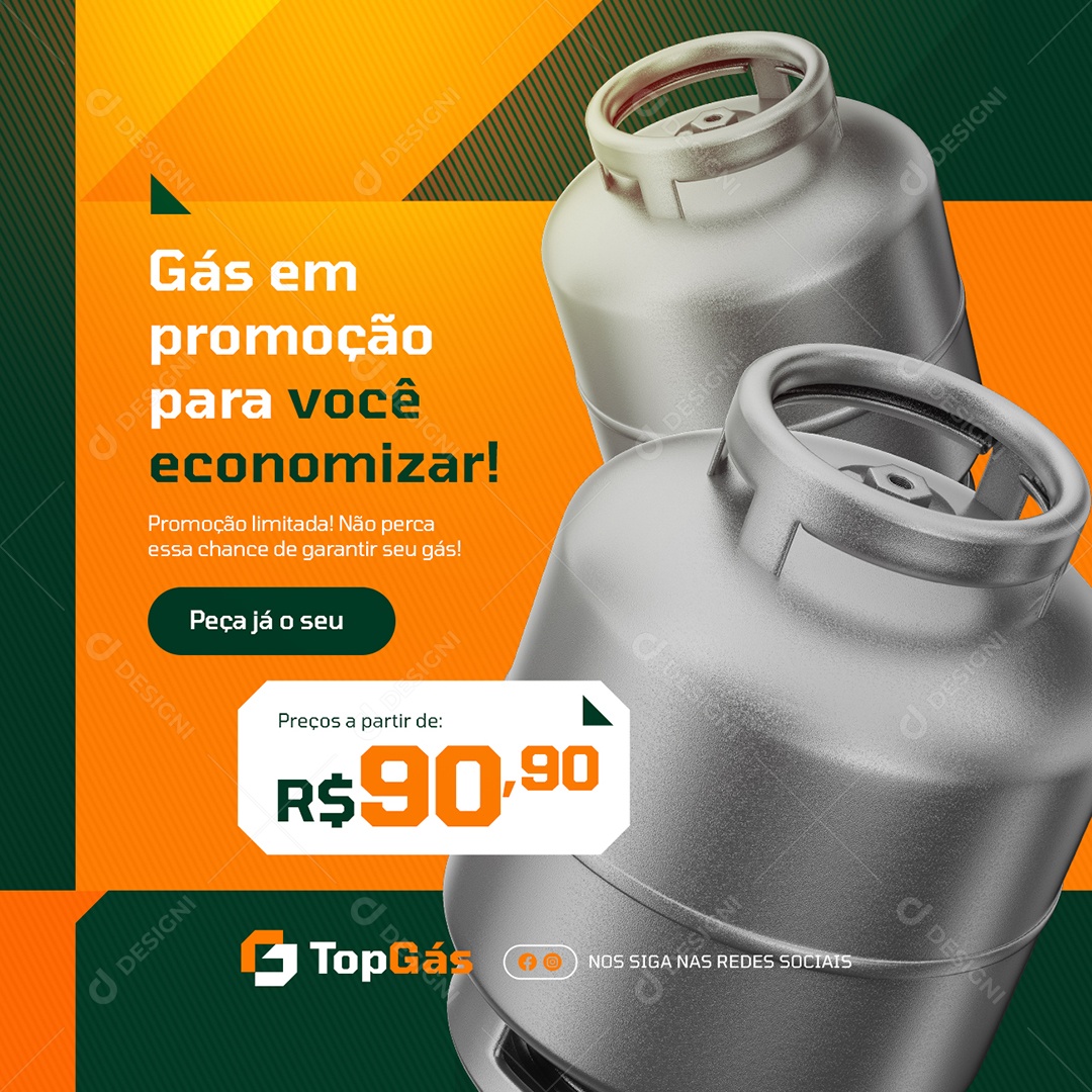 Distribuidora de Gás para Você Economizar Social Media PSD Editável