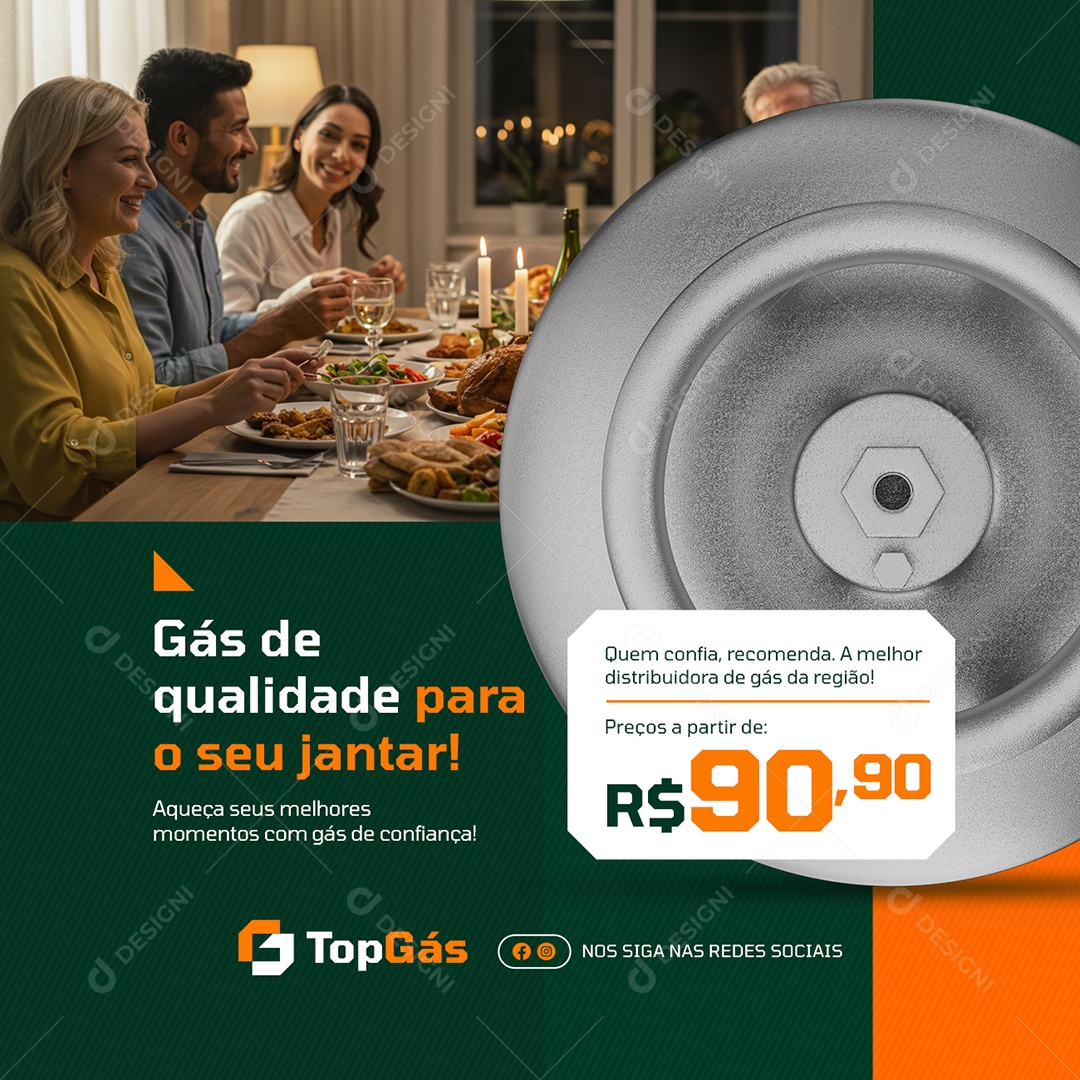 Distribuidora de Gás Qualidade para o Seu Jantar Social Media PSD Editável