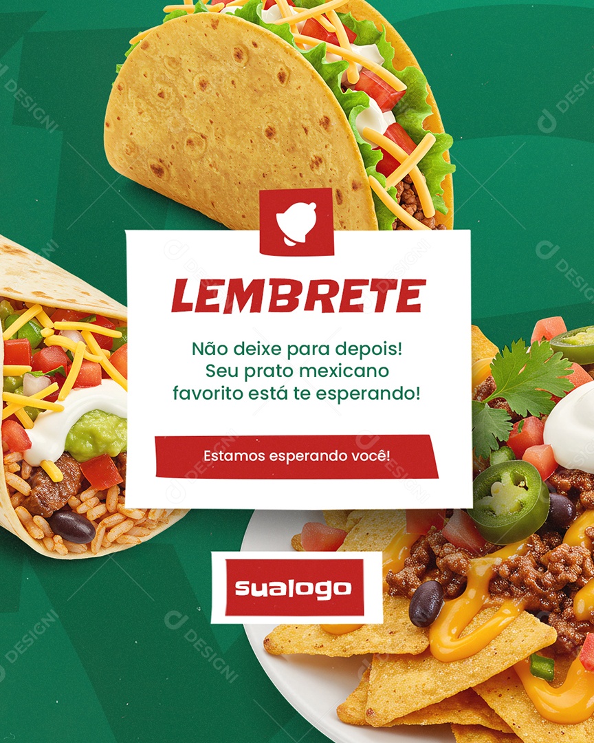 Restaurante Mexicano Lembrete Estamos Esperando Você Social Media PSD Editável