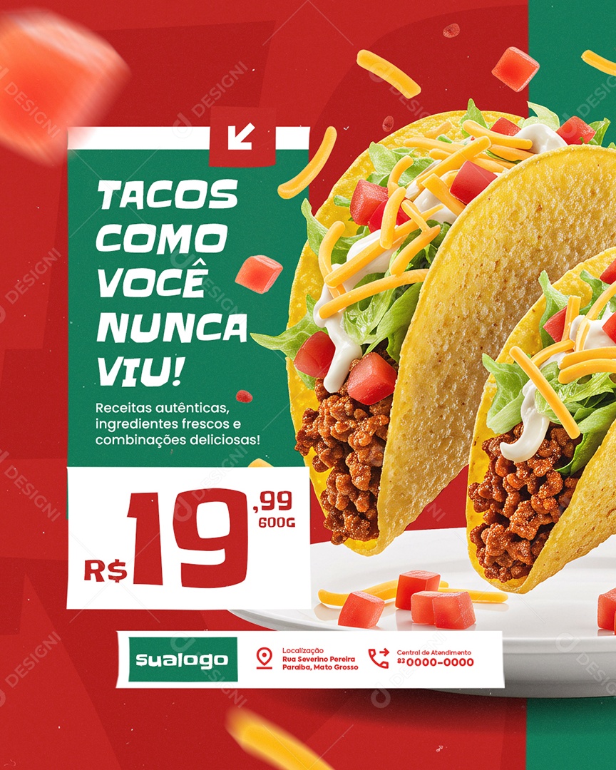 Restaurante Mexicano Tacos Como Você Nunca Viu Social Media PSD Editável