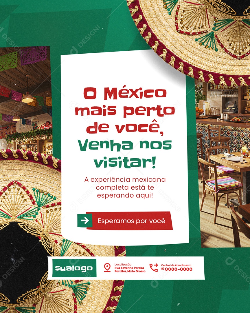 Restaurante Mexicano O México Mais Perto de Você Social Media PSD Editável