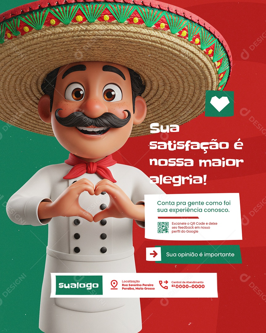 Restaurante Mexicano Sua Satisfação é Nossa Maior Alegria Social Media PSD Editável