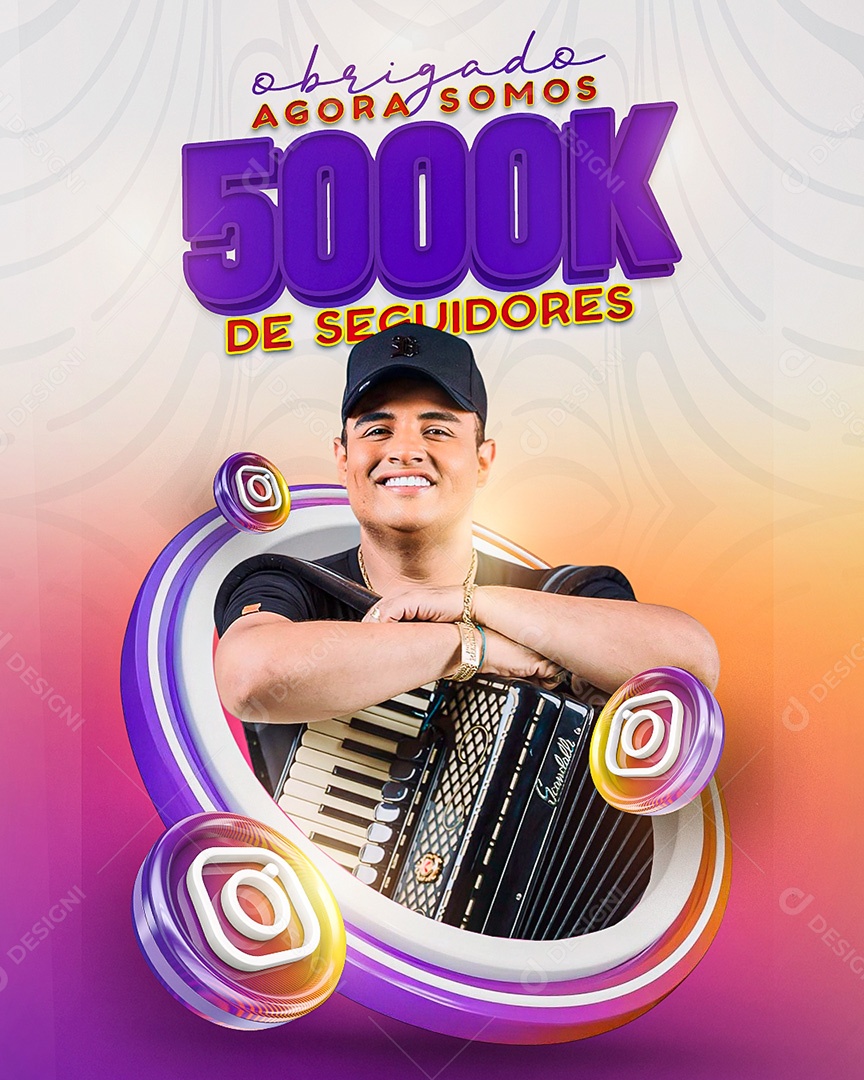 Obrigado Agora Somos 5000K de Seguidores Social Media PSD Editável