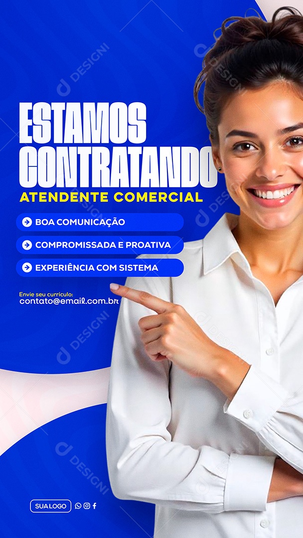 Story Estamos Contratando Atendente Comercial Social Media PSD Editável