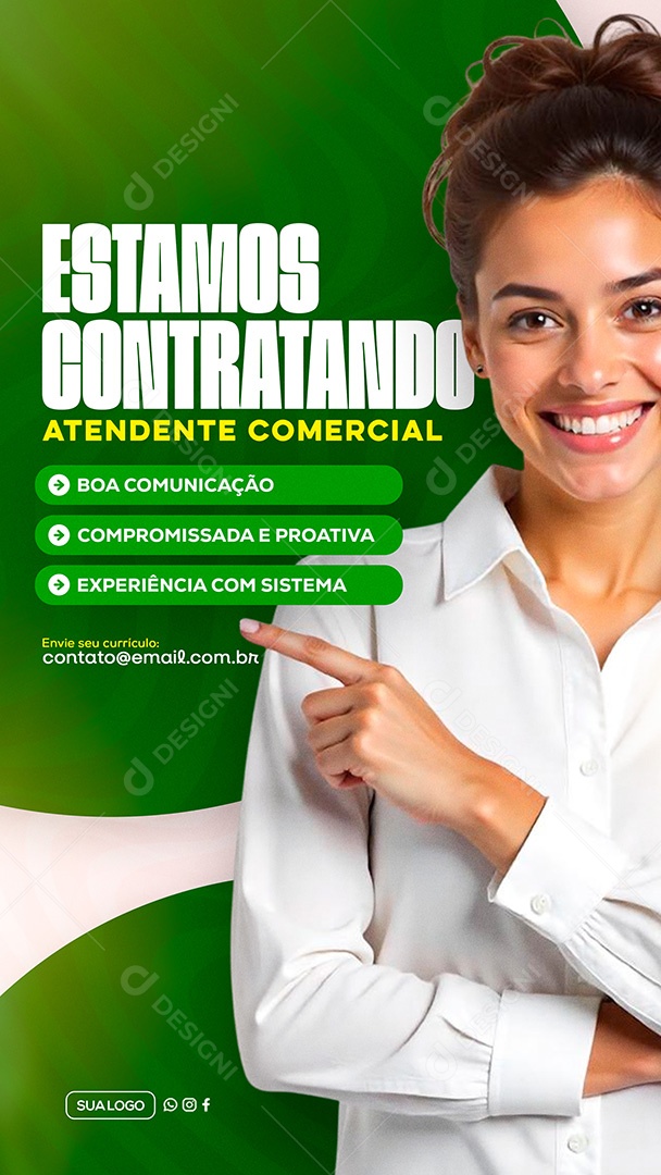 Story Estamos Contratando Atendente Social Media PSD Editável