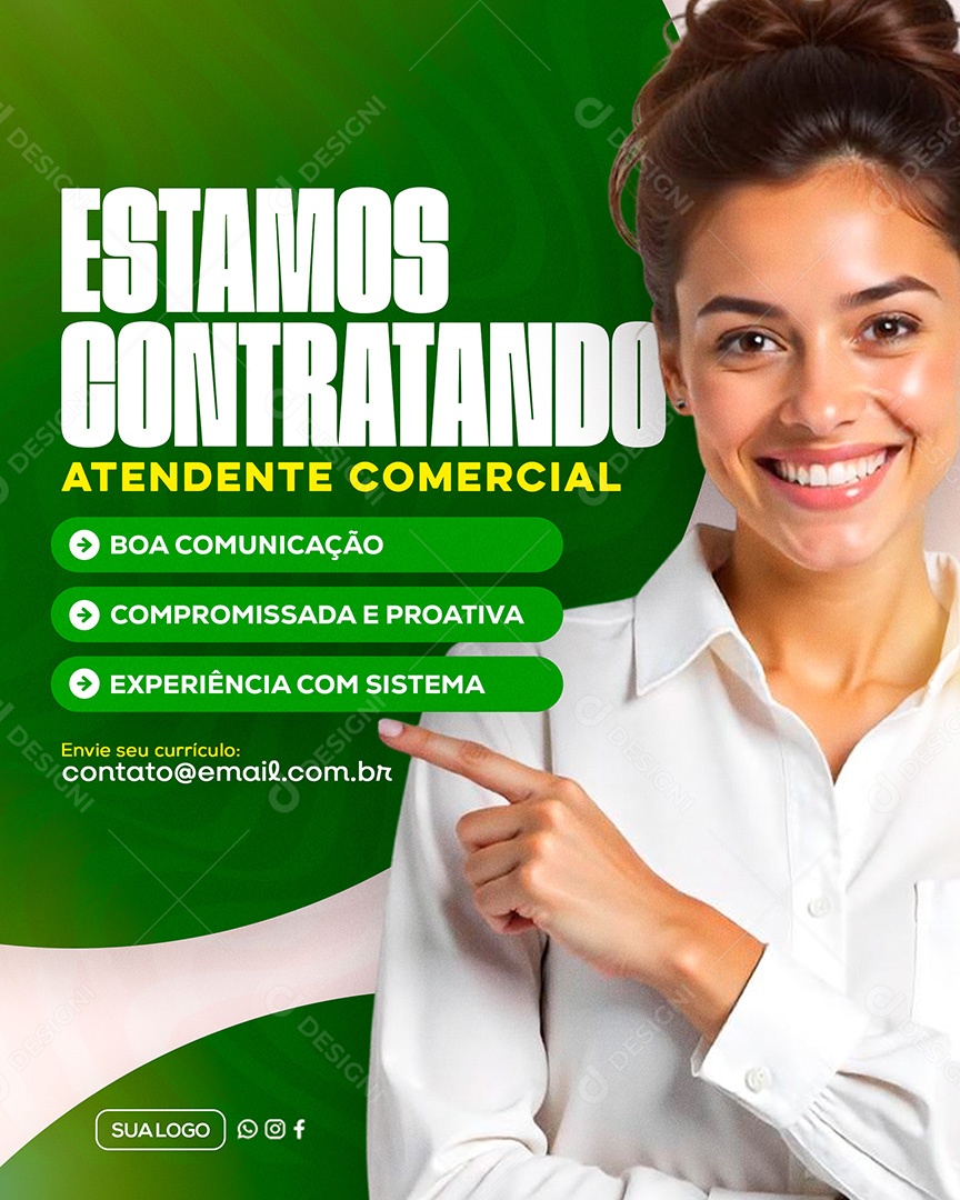 Estamos Contratando Atendente Social Media PSD Editável