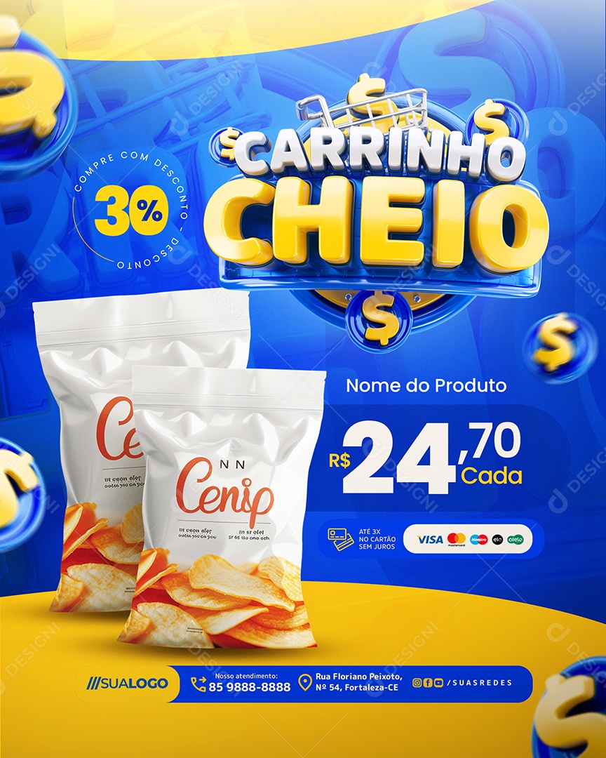 Carrinho Cheio Supermercado Batata Social Media PSD Editável