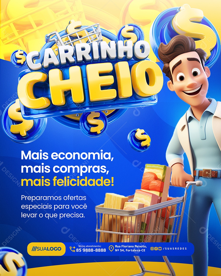 Carrinho Cheio Supermercado Mais Economia Mais Compras Social Media PSD Editável
