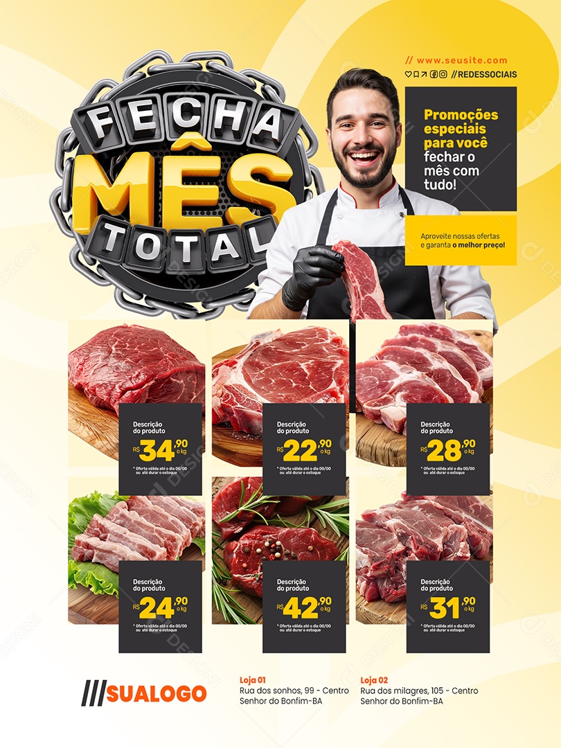 Fecha Mês Açougue Encarte Promoções Especias para Você Social Media PSD Editável