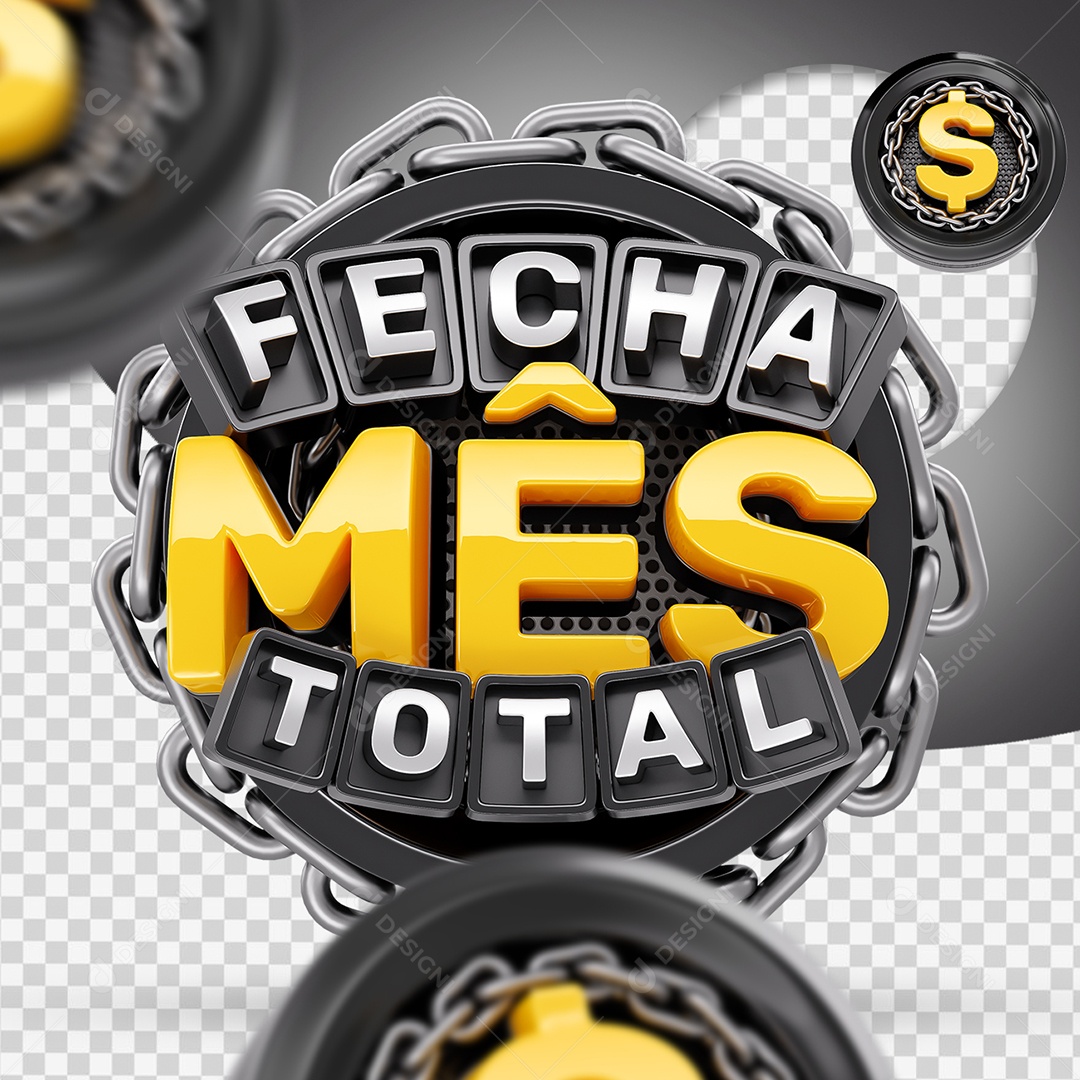 Fecha Mês Total Selo 3D Dourado e Preto para Composição PSD