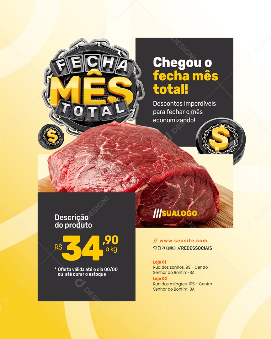 Fecha Mês Açougue Chegou o Fecha Mês Total Social Media PSD Editável