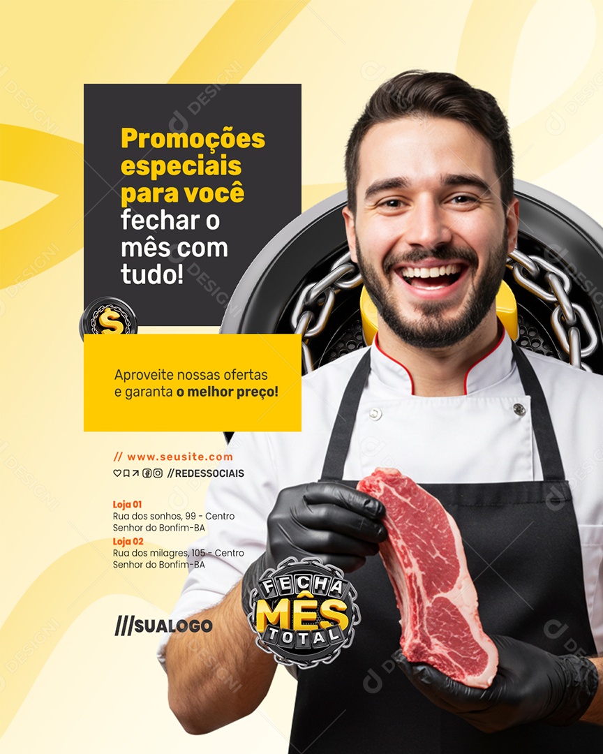 Fecha Mês Açougue Promoções Especias para Você Social Media PSD Editável