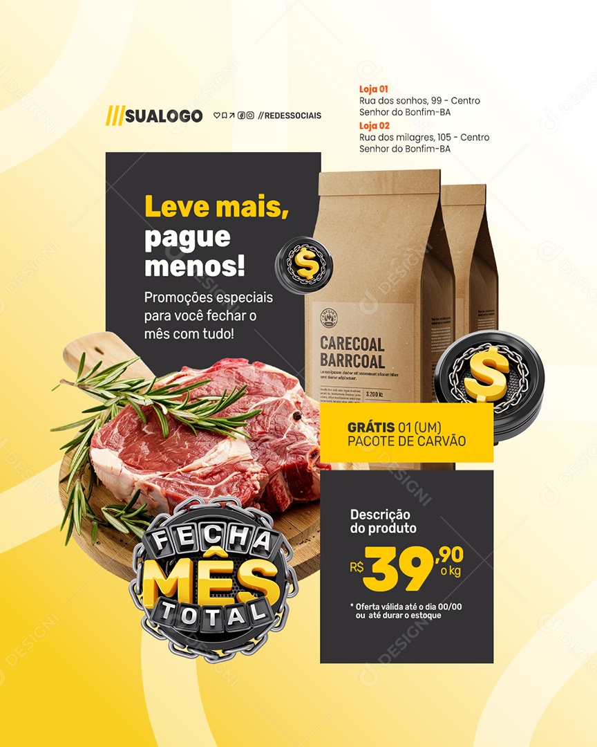 Fecha Mês Açougue Leve Mais Pague Menos Social Media PSD Editável