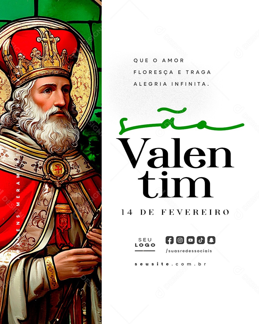 Dia De São Valentim 14 de Fevereiro Que o Amor Floresça Social Media PSD Editável