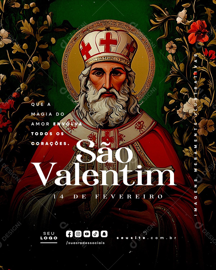 Dia De São Valentim 14 de Fevereiro Que a Magia do Amor Envolva Social Media PSD Editável