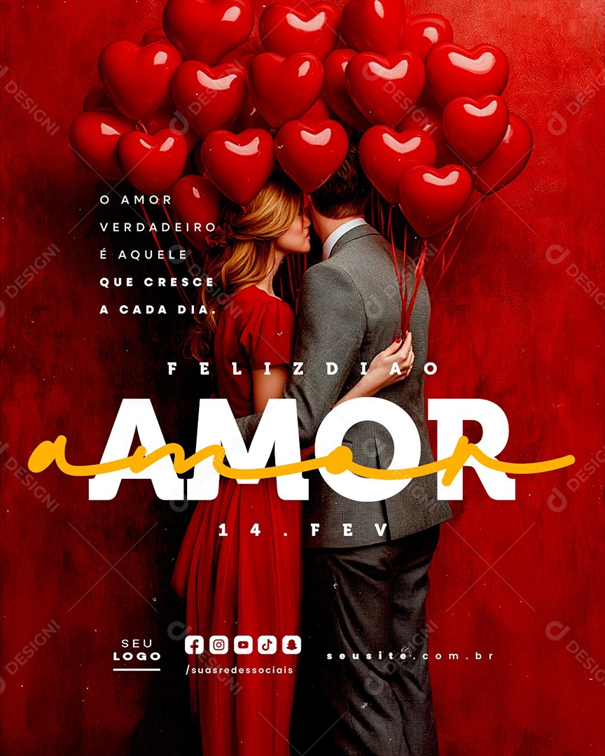 Feliz Dia do Amor 14 de Fevereiro Social Media PSD Editável