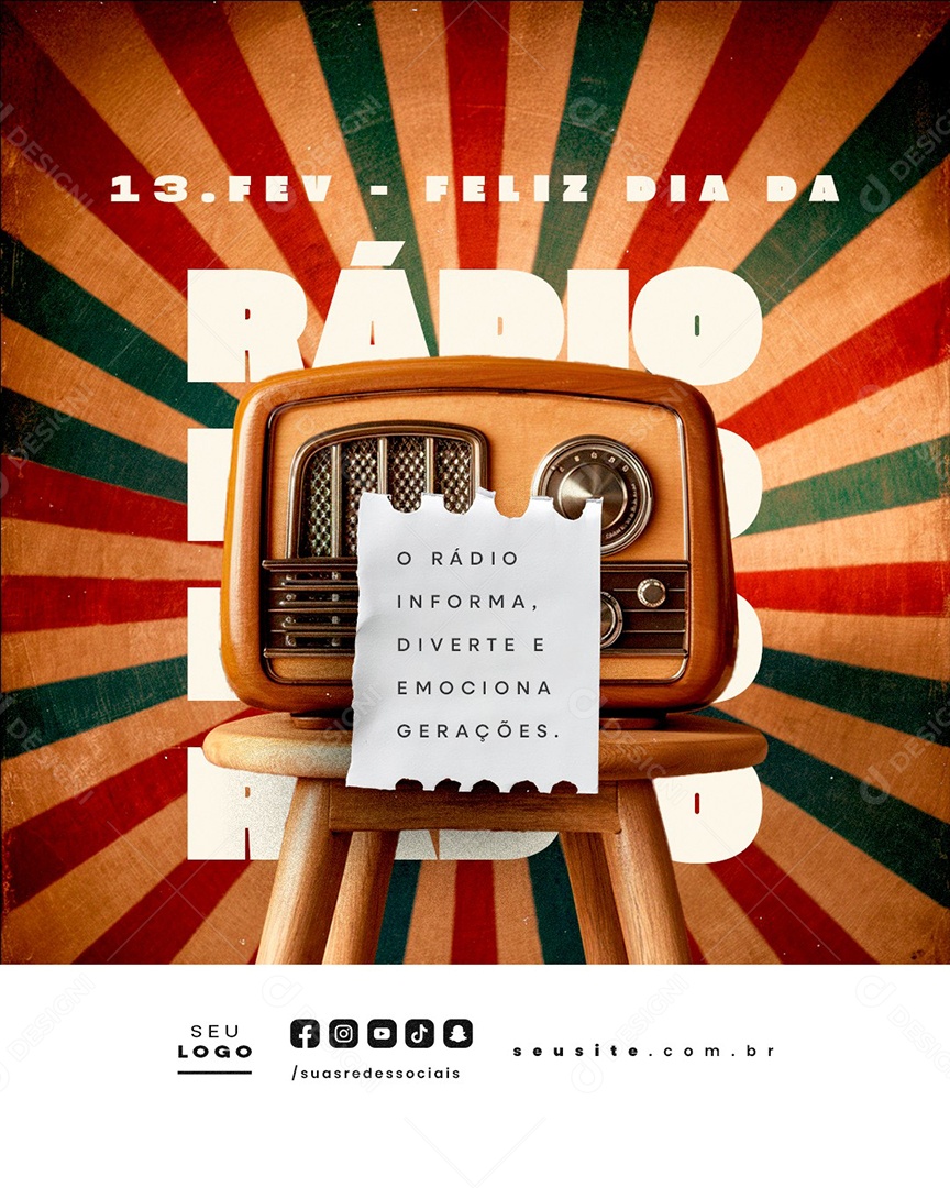 Feliz Dia do Rádio 13 de Fevereiro Social Media PSD Editável